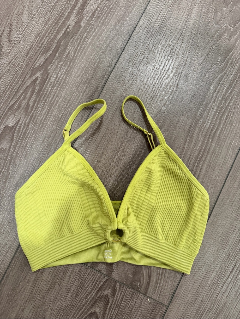 aerie Ribbed Bralette with Front Ring - Lime Green